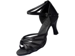 Zapatos de baile latino para mujer en satén con tacón, elegantes y fáciles de poner, color negro.