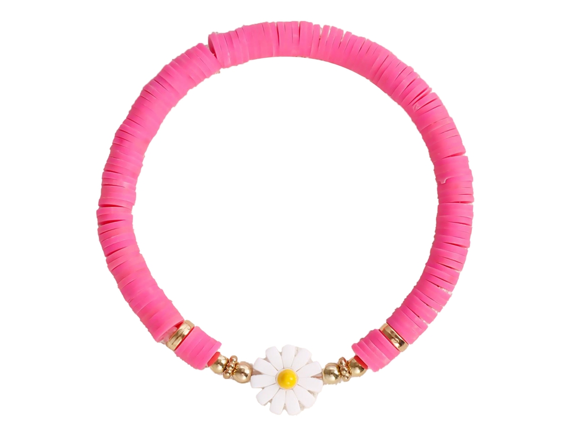 Pulsera De Arcilla Con Cuentas Y Flores De Margarita Para Mujer, Estilo Playero Veraniego, Talla 6 F