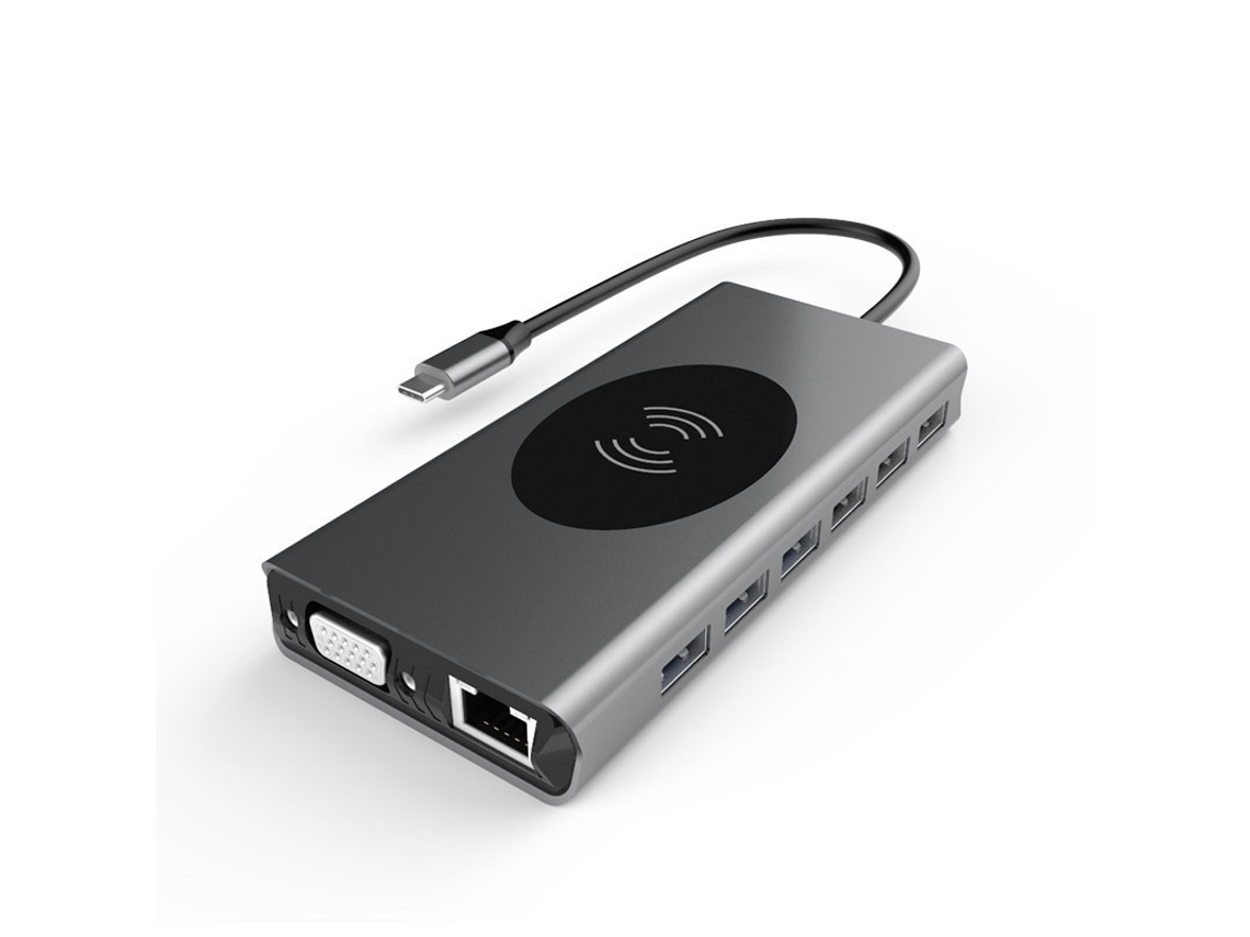 Estación de acoplamiento Yizhood 15 en 1 USB Hub tipo C a USB 3.0 compatible con HDMI inalámbrico para MacBook gris
