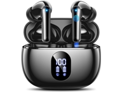 Auriculares Deportivos Pretos Bluetooth 5.4 40h Tela Led 4 Micrófonos Enc Bass Profundo