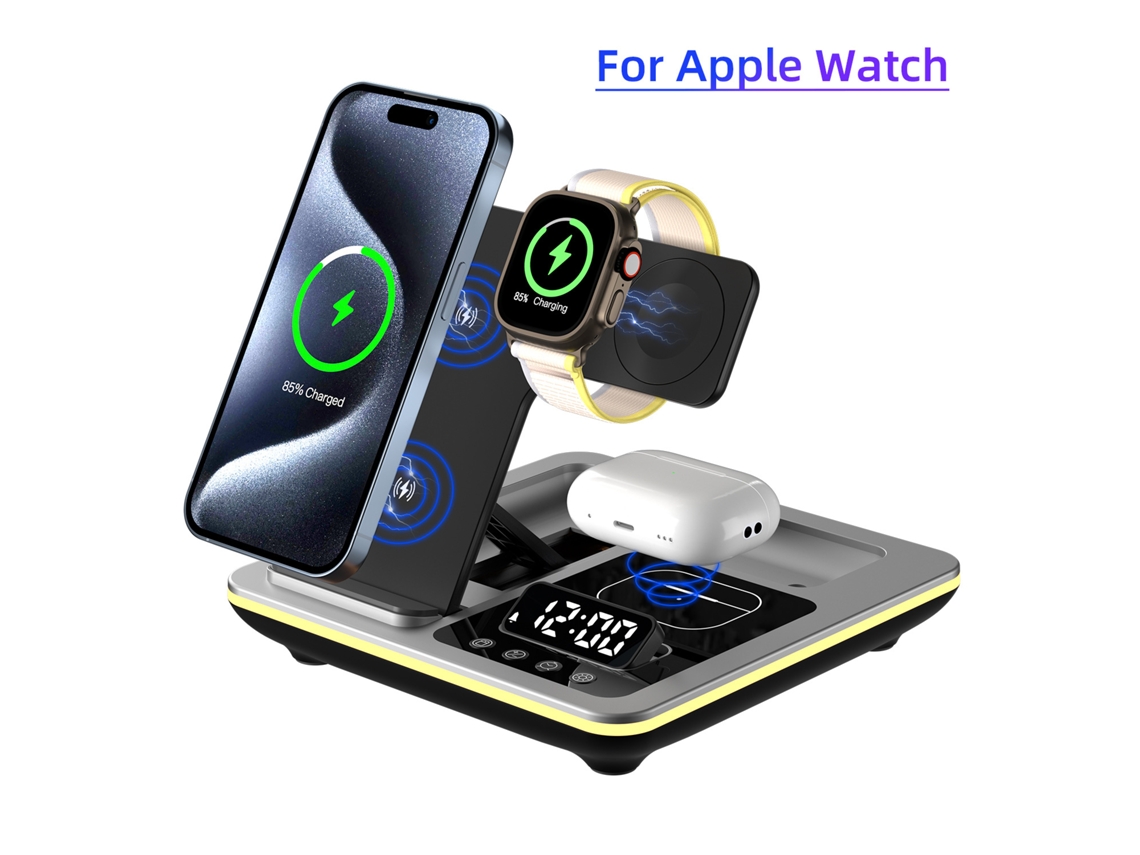 Soporte Para Teléfono De Escritorio, Cargador Inalámbrico Plegable Multifuncional 3 En 1 (plateado, Versión Apple)