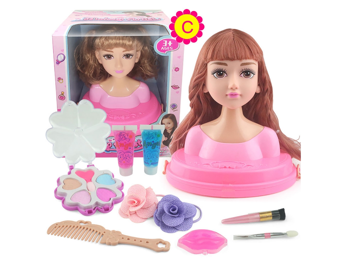 Ats-muñeca Cabeza Para Peinado Con Franja Recta Kit De Peluquería Maquillaje Juguete Accesorios Básicos Regalo