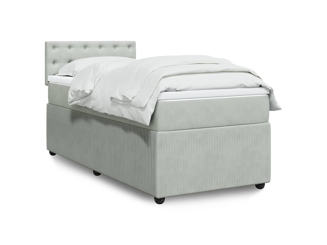 Cama Box Spring Con Colchón Terciopelo Gris Claro 90x190 Cm