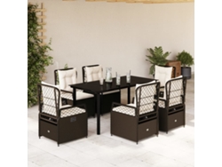 Juego de comedor de jardín de 7 piezas con cojines de mimbre marrón DKD Home Decor