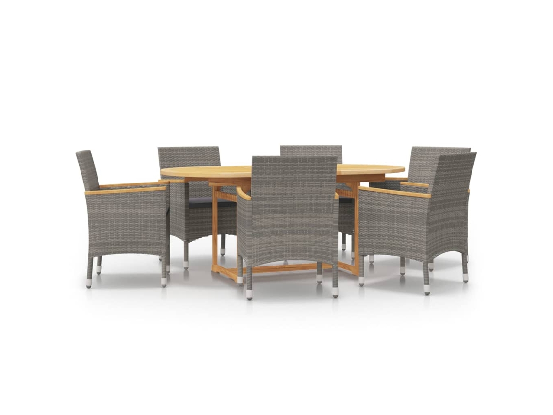 Conjunto 7 de comedor de jardín VIDAXL con cojines gris