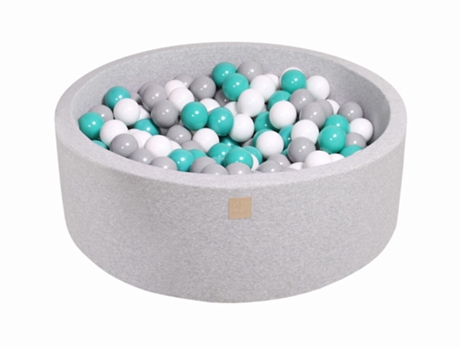 MEOWBABY Piscina Redonda Seca Pelotas Bebé, Algodón Gris Claro 90x30cm, 200 pelotas 7cm: Turquesa/Gris/Blanco
