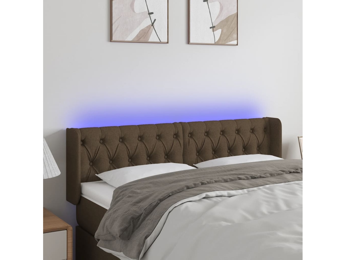 Cabecero Con Led De Tela Marrón Oscuro 147x16x78/88 Cm