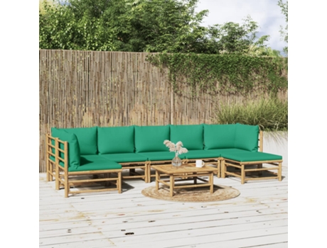 Conjunto 8 de muebles de jardín VIDAXL bambú con cojines verde