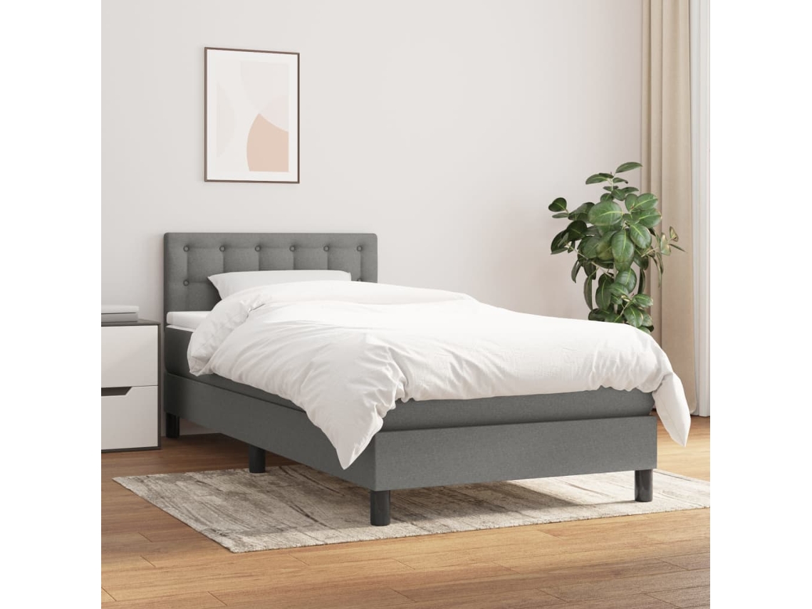 Cama Box Spring Con Colchón Tela Gris Oscuro 90x200 Cm