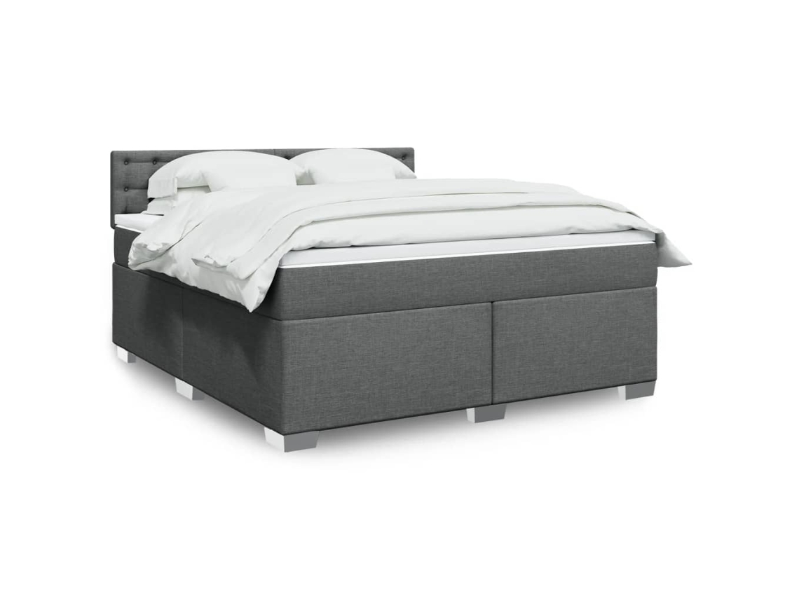 Cama Box Spring Con Colchón Tela Gris Oscuro 180x200 Cm