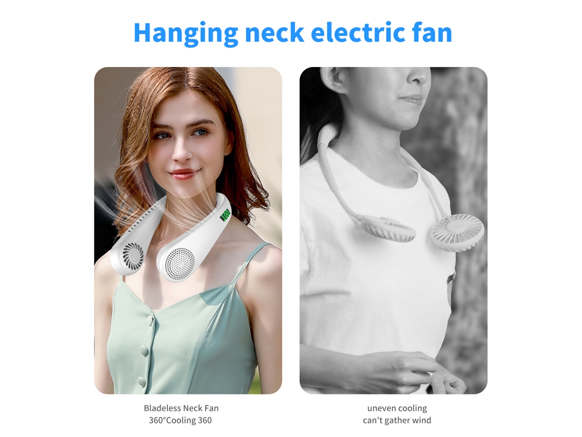 Ventilador De Cuello Portátil Sin Aspas, Manos Libres, Refrigeración De 360°, Recargable Por Usb, Ideal Para Viajes Y Uso En Exteriores.