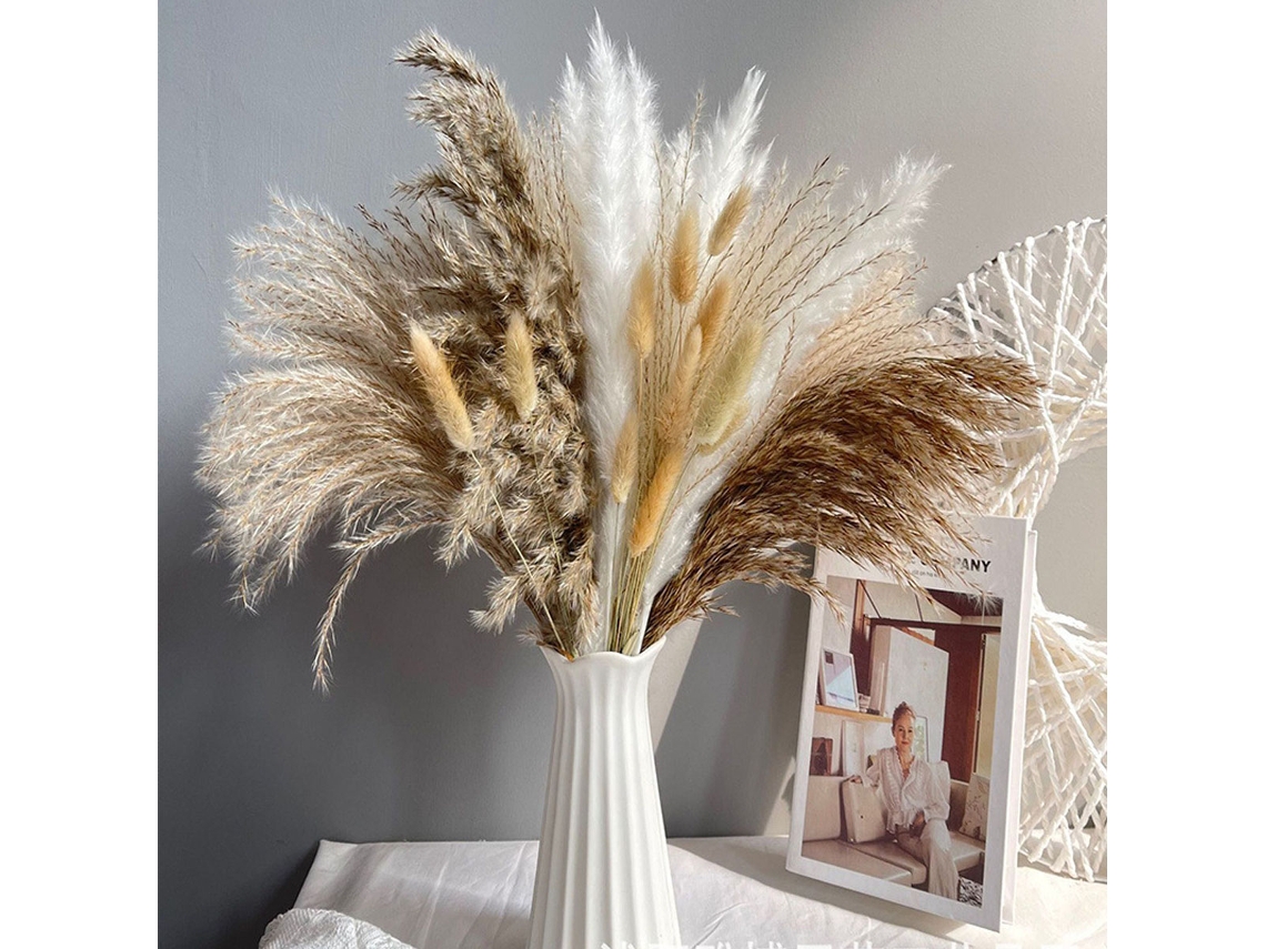 Decoración de hierba de pampa seca, flores secas naturales para decoración bohemia, decoración de mesa de boda, flores secas esponjosas a granel, longitud
