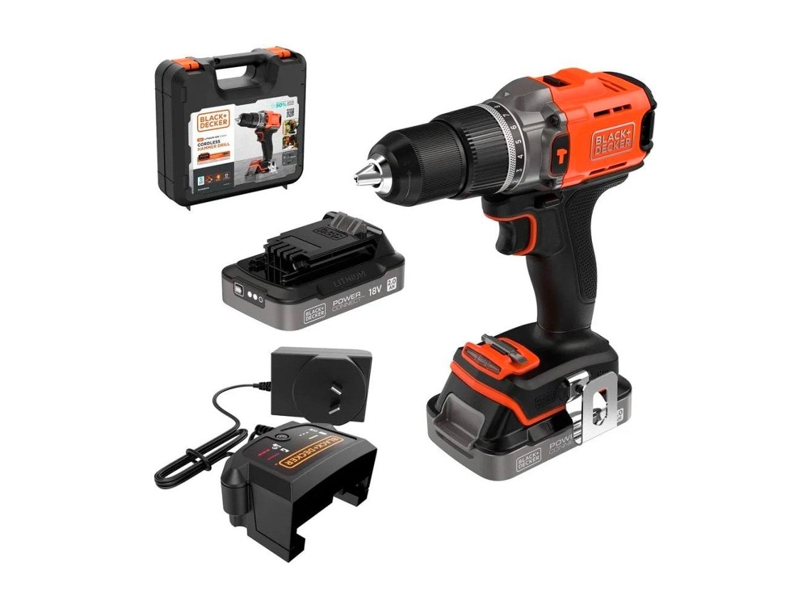 Taladro percutor BLACK+DECKER BCD383D2XK-QW de 18 V y 2 Ah