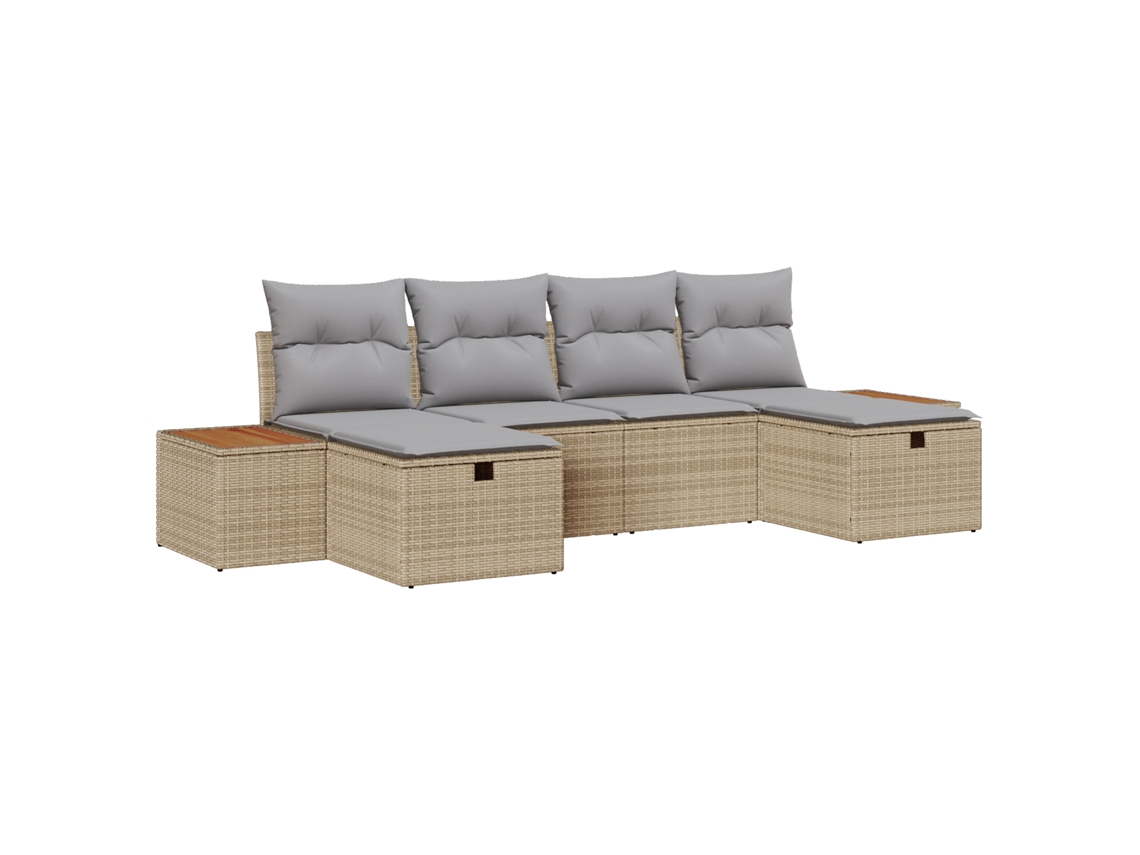 Conjunto de 6 sofás de jardín Vidaxl con cojines beige de ratán sintético