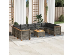 Conjunto de sofá de jardín de 10 piezas con cojines, ratán gris, DKD Home Decor