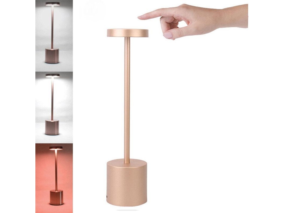 Lámpara De Mesa Recargable Led Táctil Regulable Luz Nocturna Inalámbrica 3000k 3w 200lm Oro Rosa