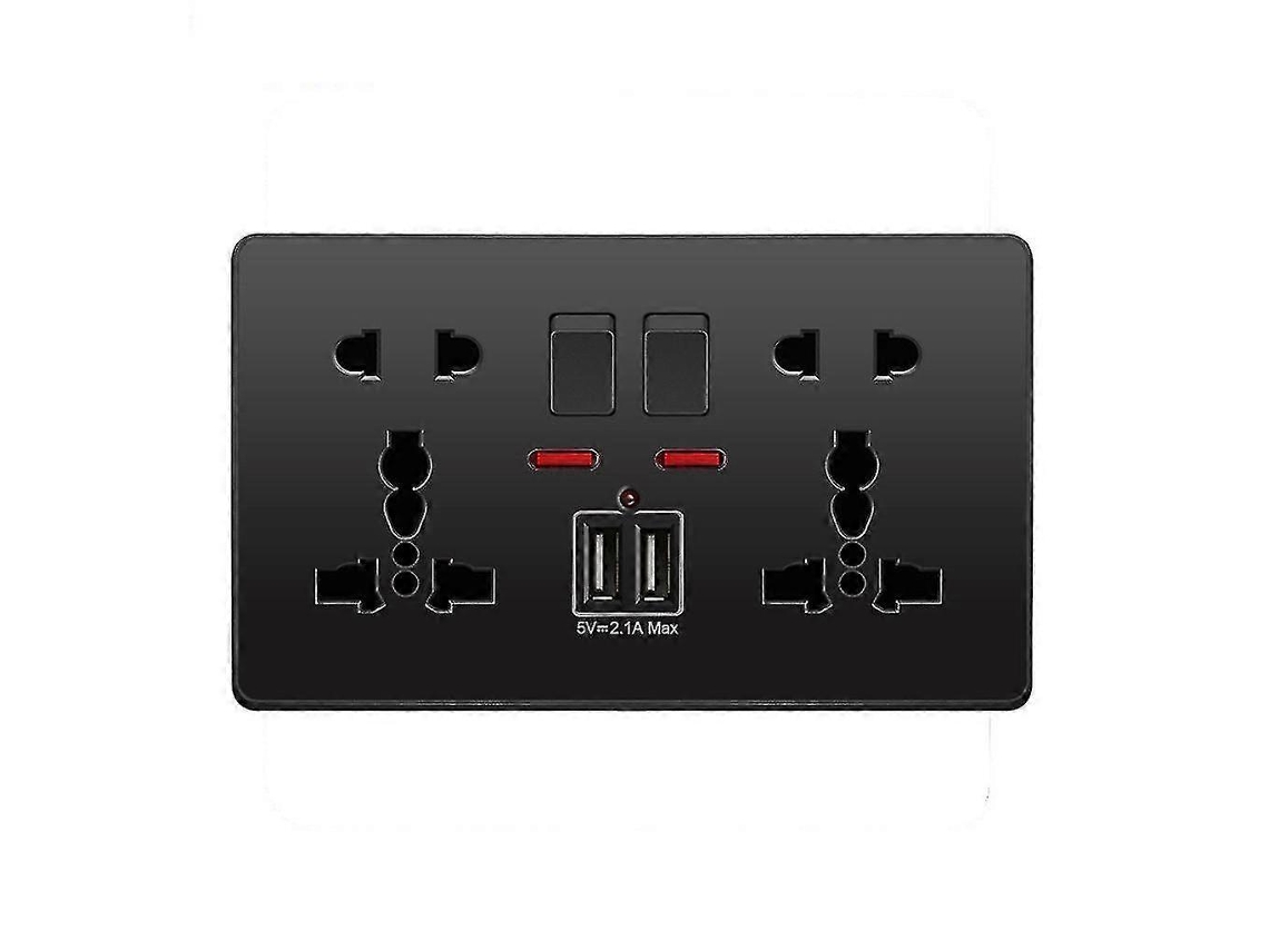 Enchufe De Pared Multifunción 13a Con Botón De Encendido/apagado Y 2 Puertos Usb De 2.1a Para Hogar Zekai Negro