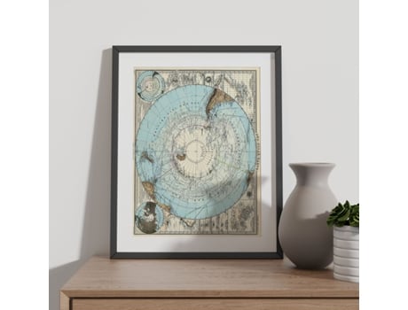 NACNIC Pósters Geográficos En Vintage Atlas Del Antártico De 1891 Ilustraciones De Antiguos Mapamundis En Tonos Sepia Tamaño A3 Con Marco Blanco