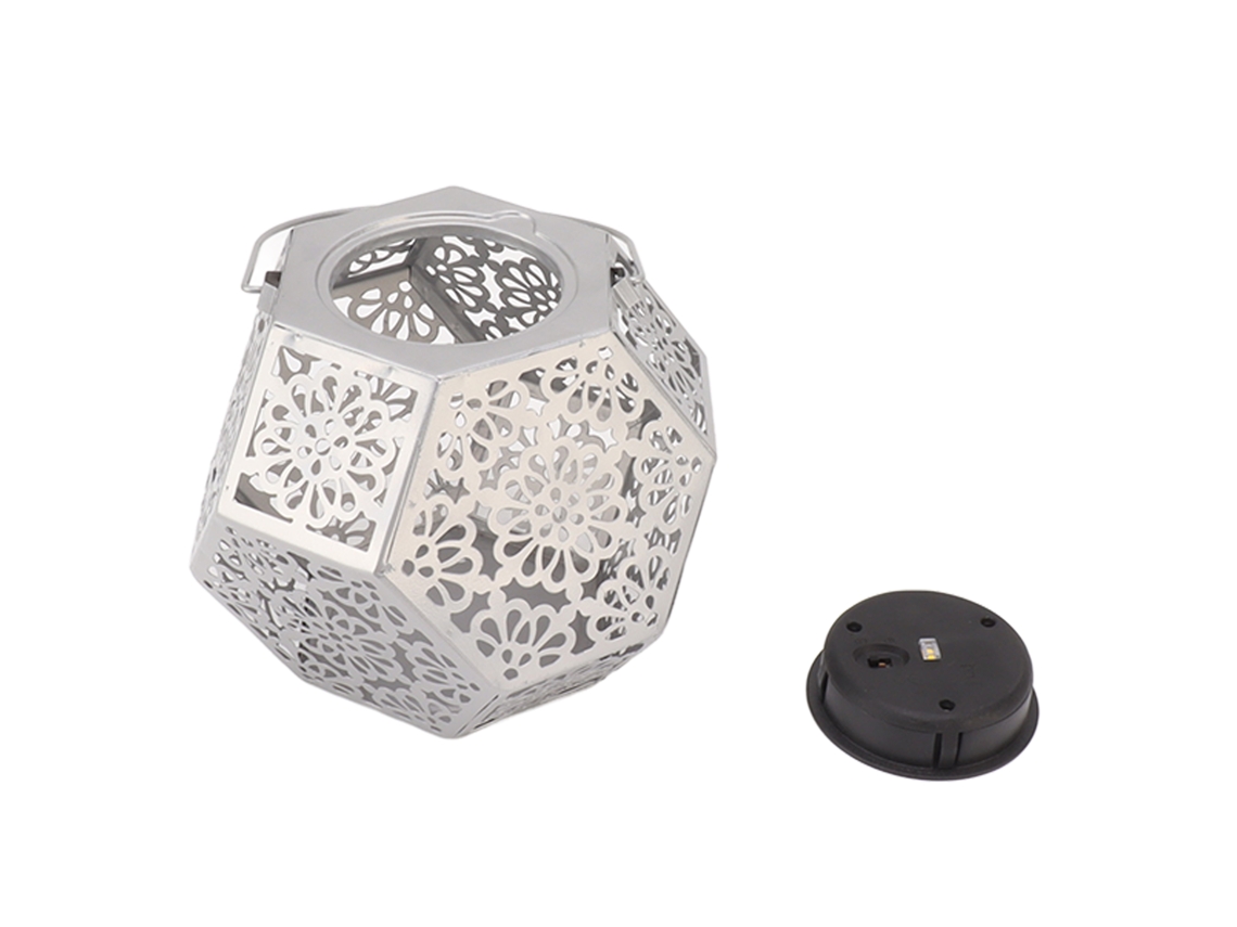 Lámpara colgante LED solar 2026, farol decorativo, placa poligonal impermeable IP44 para jardín exterior.