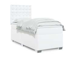 Cama Box Spring Con Colchón Cuero Sintético Blanco 100x200 Cm