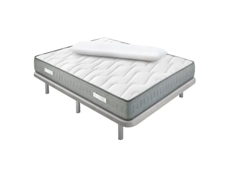 Juego de Colchón y Cama AZNAR (135x190cm - Viscoelástica y Metal - Blanco)