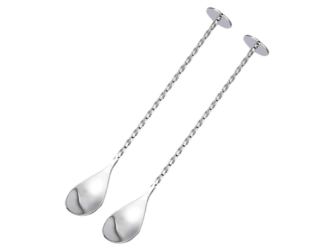 MEOIRUERY Cuchara de Mezcla de Acero Inoxidable, 2 Unidades con Diseño Espiral para Shaker de Cóctel y Vasos Altos (Plateado)