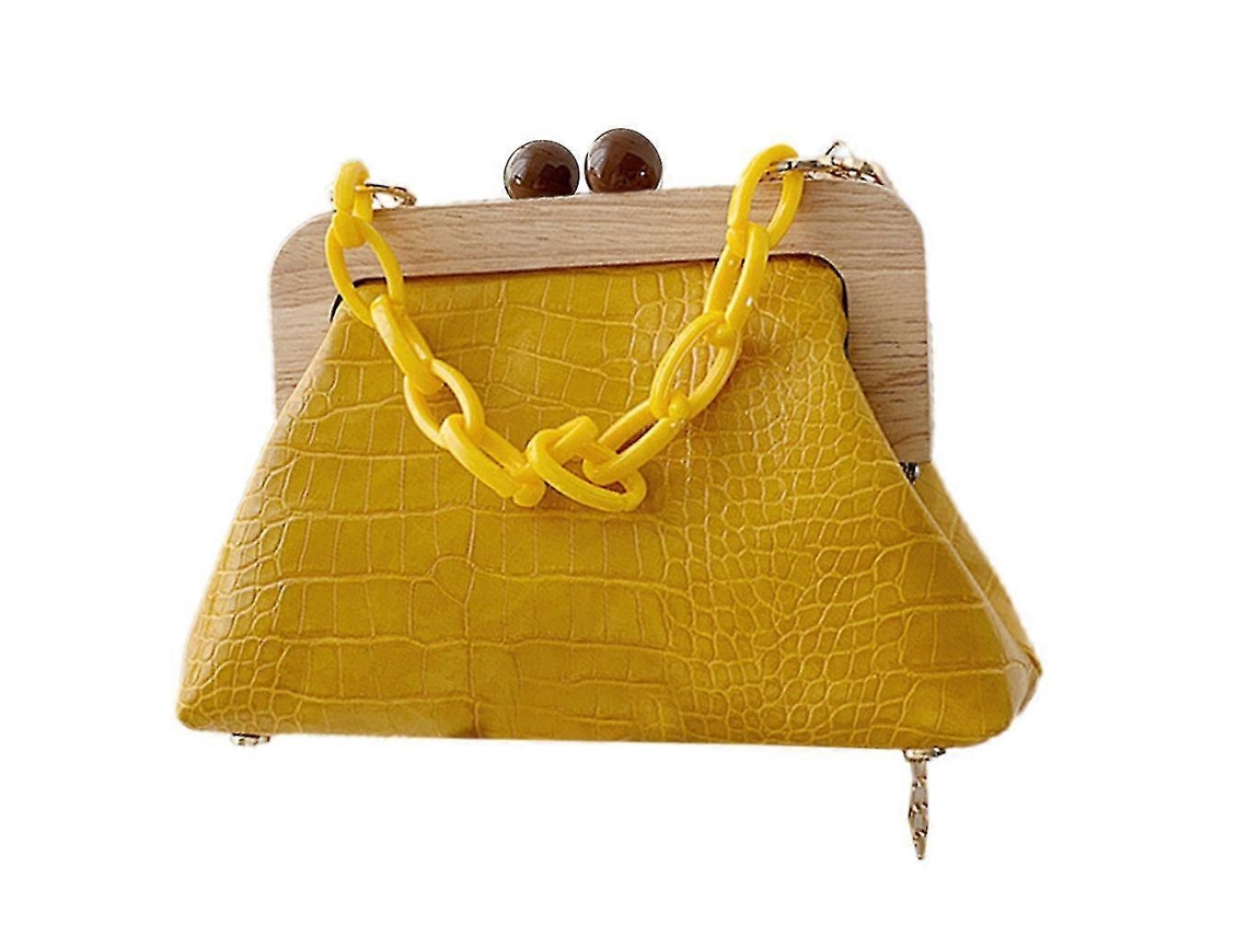 Bolso bandolera con cadena y exclusivo estampado de piedras, bolso cruzado para mujer, amarillo.