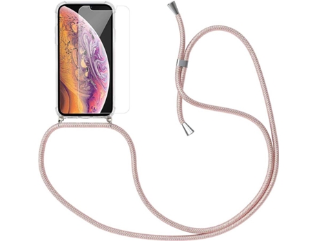 Carcasa + Protector iPhone X HONGWE. Com cuerda Transparente, Rosa