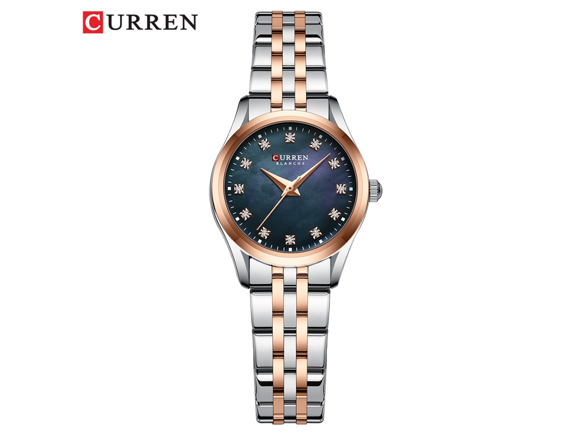 Relógio Feminino À Prova D'água (rosa E Azul Escuro) Com Strass, Relógio De Pulso Feminino Ultrafino Com Mostrador De Madrepérola.