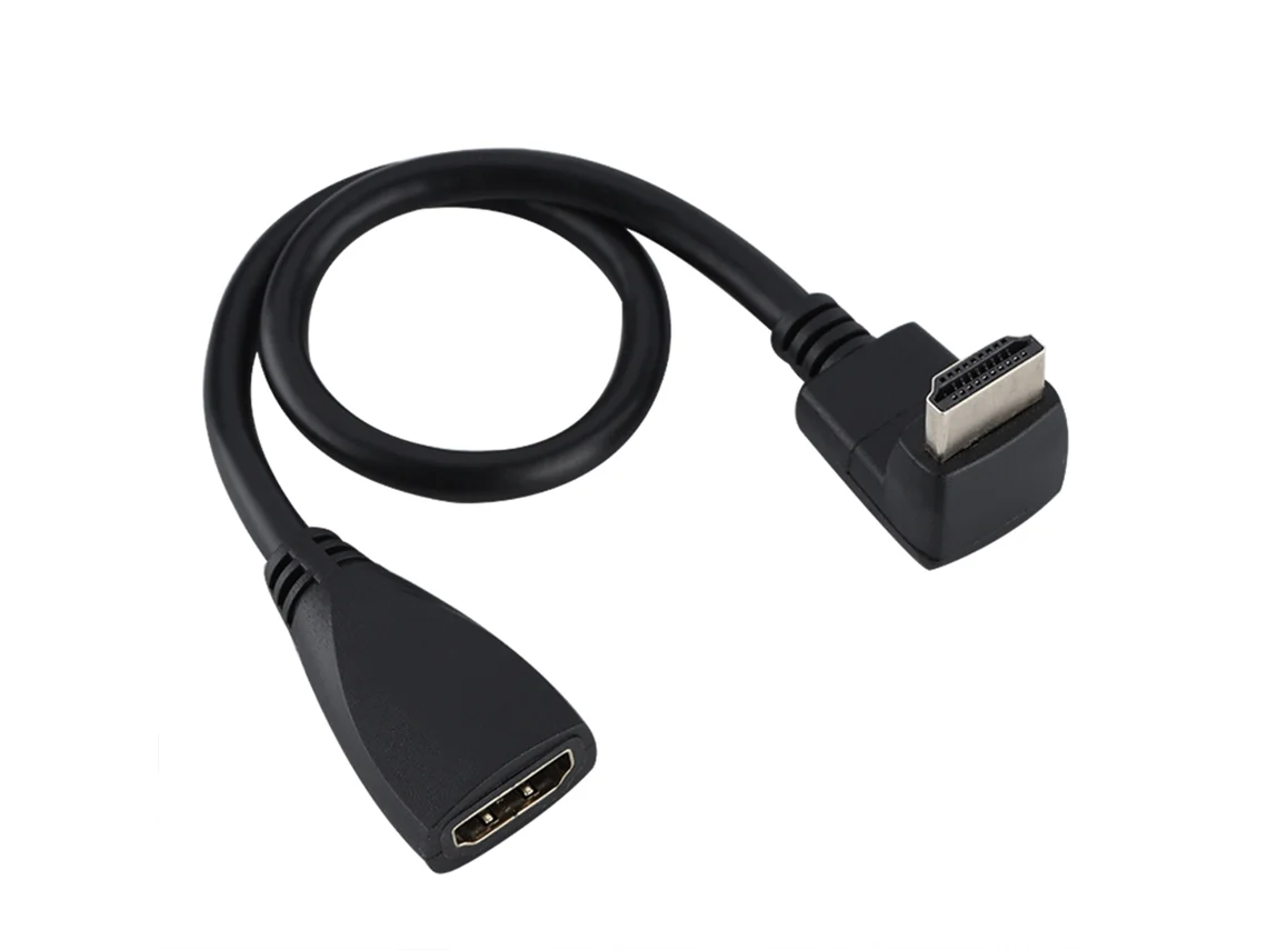 Cabo Hdmi Macho Para Fêmea De Alta Qualidade Com Curva De 90° Full Hd 1080p 30cm Pvc Preto