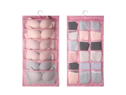 Organizador de ropa interior de doble cara para colgar sujetadores, bragas y calcetines, bolsa de almacenamiento rosa