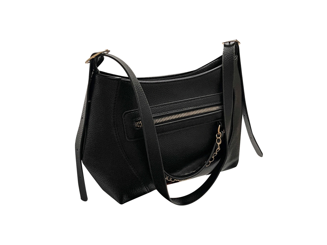 Bolso De Hombro Negro De Piel Sintética De Gran Capacidad, Estilo Retro Informal Para Mujer.