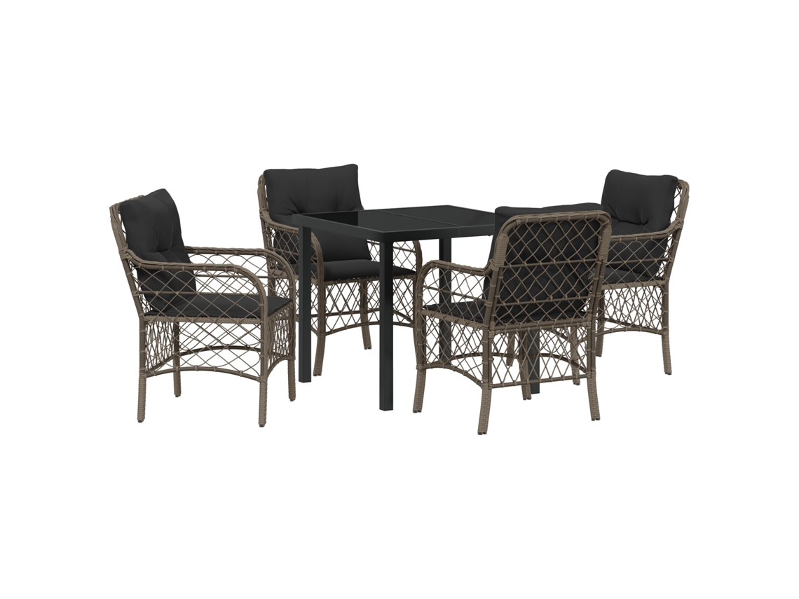 Conjunto de comedor de jardín Vidaxl de 5 piezas con cojines, gris, ratán y poliéster