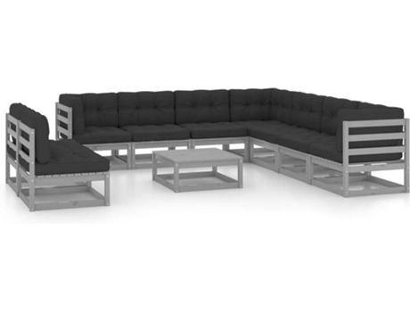 Conjunto 10 de muebles de jardín VIDAXL con cojines madera pino gris
