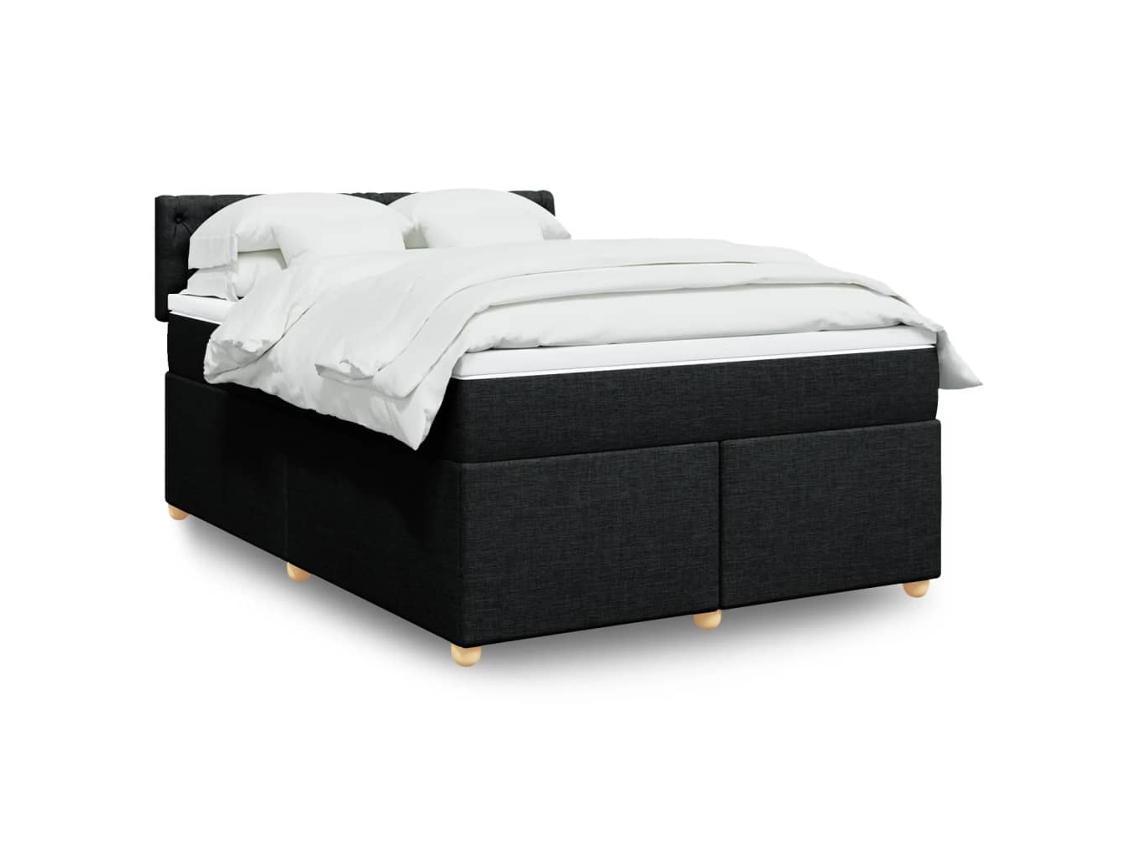 Cama Box Spring Con Colchón Tela Negro 160x200 Cm