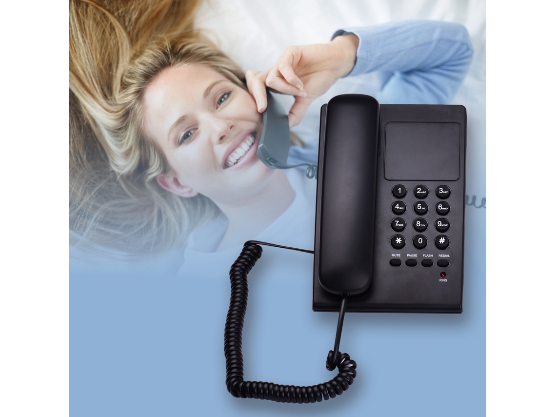 Teléfono Fijo Con Cable Para Escritorio/montaje En Pared Con Control De Volumen, Flash, Silencio Y Rellamada, Ideal Para El Hogar, La Oficina O El Hotel - Negro