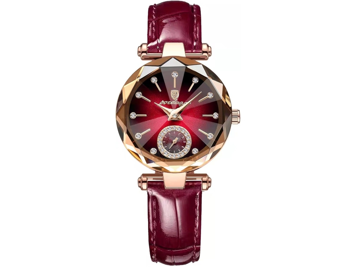Reloj De Pulso Femenino De Cuero Impermeable En Acero Inoxidable Rojo Syuysan