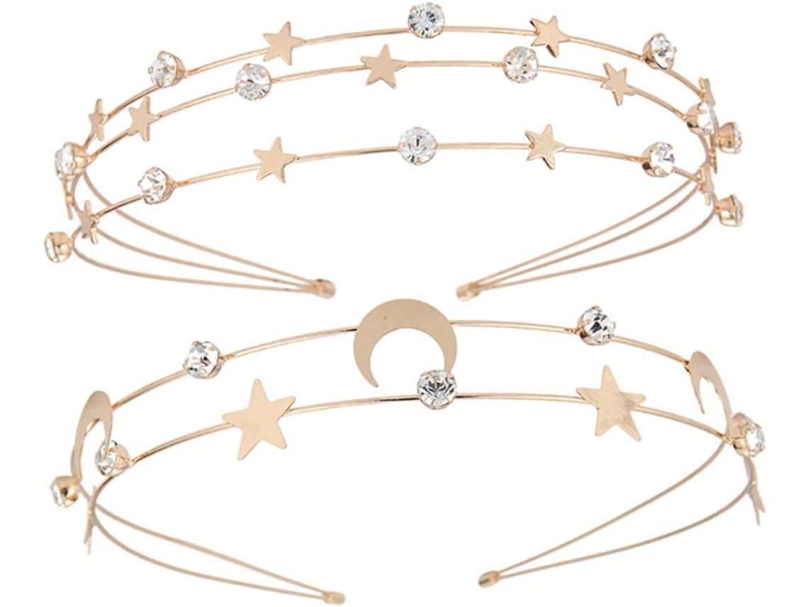 2 Pièces Bandeaux Métalliques Multi, Couches Con Strass Étoiles Y Lunes Accesorios Coiffure Br...