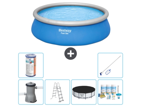 Piscina Hinchable Redonda Fast Set BESTWAY - 457 x 122 cm - Azul - Incluida Bomba - Escalera Accesorios CB24