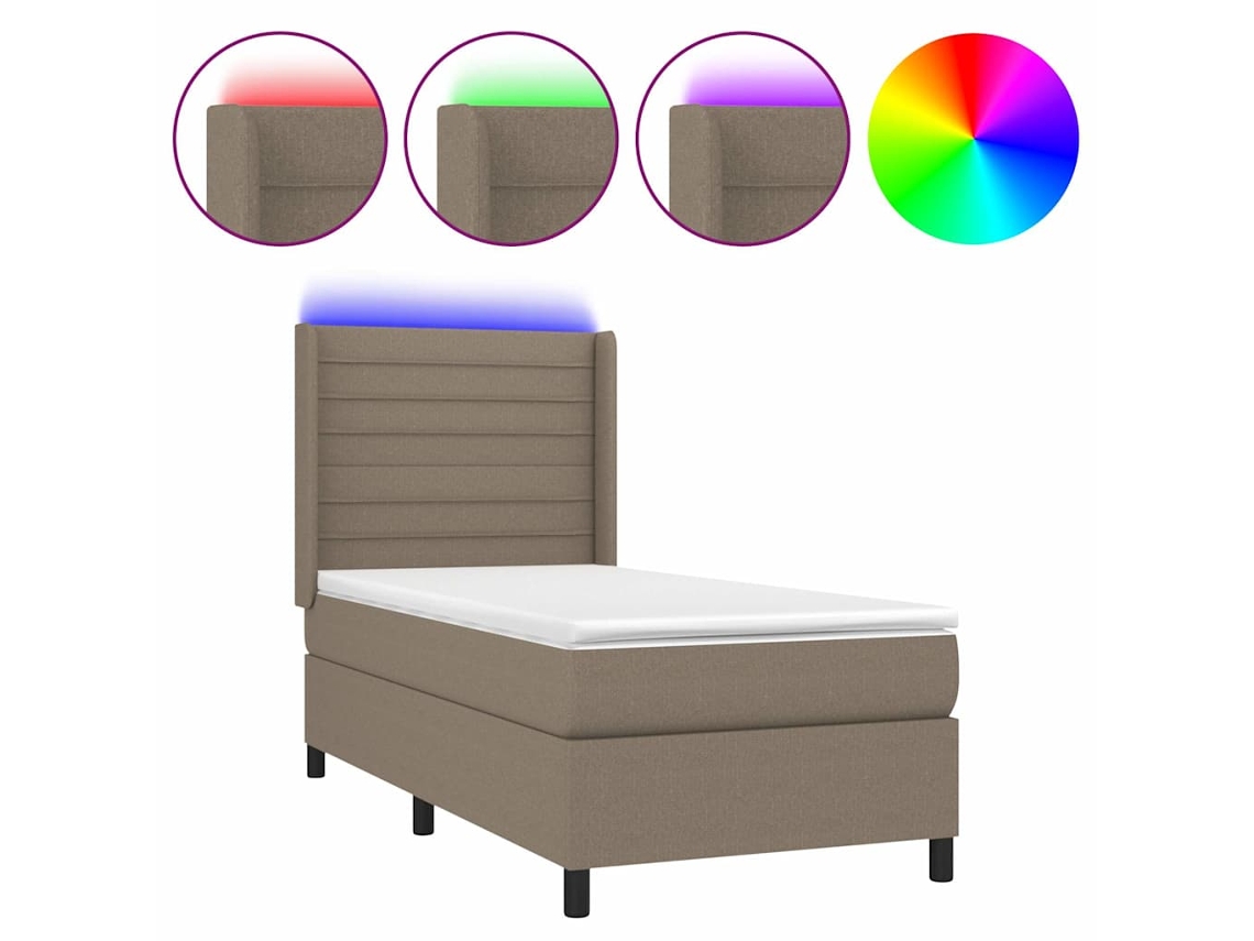 Maison Exclusive - Cama Box Spring Colchón Y Luces Led Tela Gris Taupe 90x190 Cm