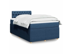 Cama Box Spring Con Colchón Tela Azul 120x200 Cm