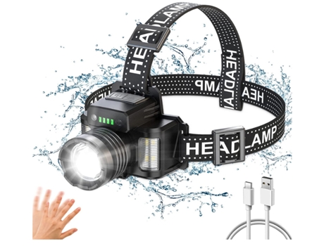Linterna frontal, Chronos Lantern-0024 Linterna frontal LED con control de sensor de movimiento Zoom 18000LM (Negro) YIZHOOD