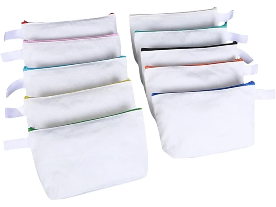 Nuobesty Juego De 10 Bolsas De Maquillaje De Lona En Blanco De 20x10 Cm Con Cremallera Para