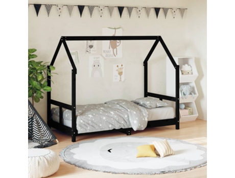 Estructura De Cama Para Niños VIDAXL Negro Madera (80x160 cm)