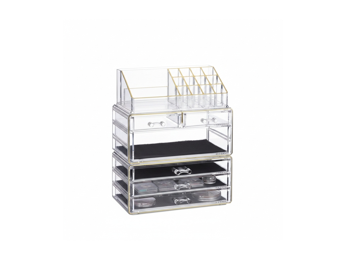 Relaxdays Organizador De Maquillaje Con 6 Cajones, Acrílico, Dorado, 29 X 23.5 X 14 Cm