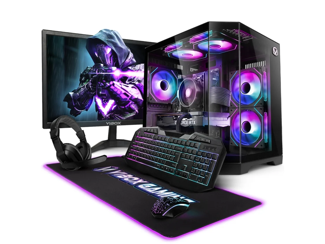 PC para juegos Vibox V-51 completa • Ryzen 5 55 4.2 GHz • RTX 35 de 16 GB • 16 GB de RAM • SSD de 5 GB • Windows 11 • Wifi