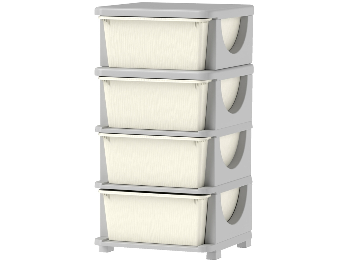 Cajas Almacenamiento Infantil 4 Cajones Plástico 37x37x76 Blanco Crema