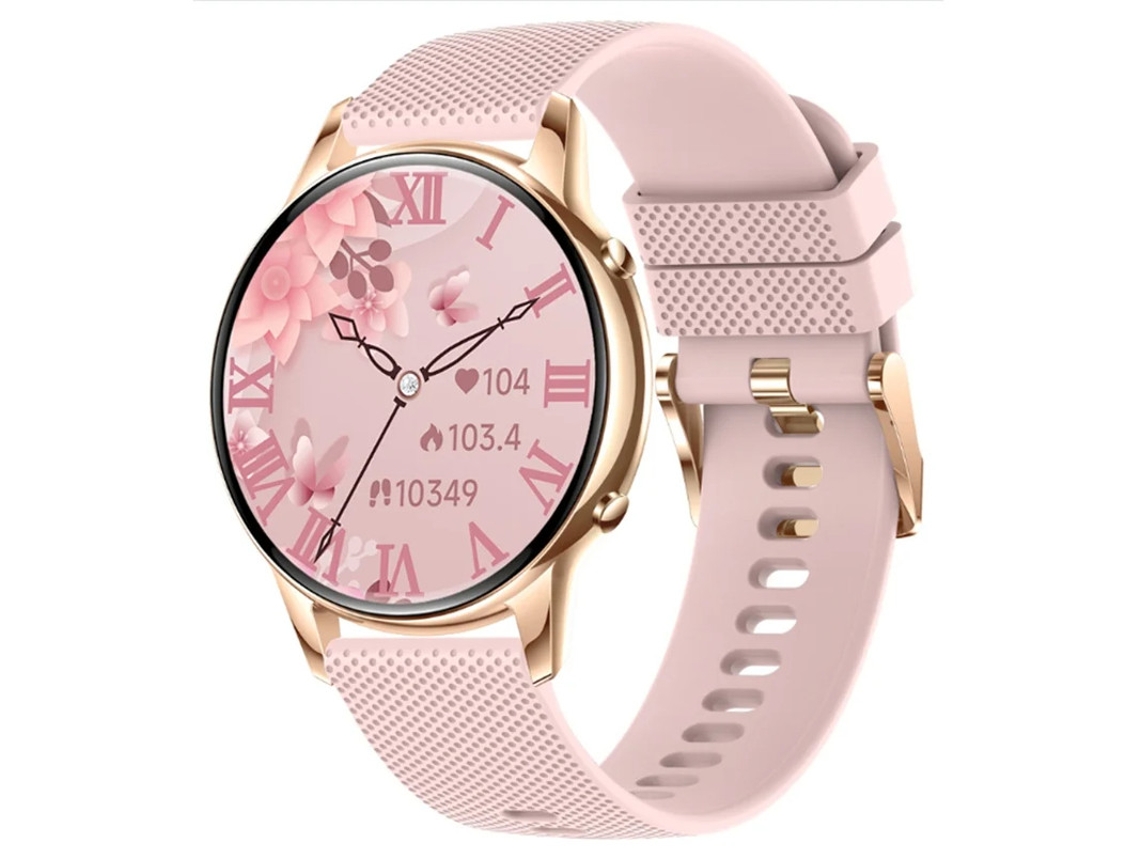 Reloj inteligente con pantalla táctil AMOLED de 1,32 pulgadas, llamadas Bluetooth, funciones de salud femenina y diseño redondo rosa Yizhood