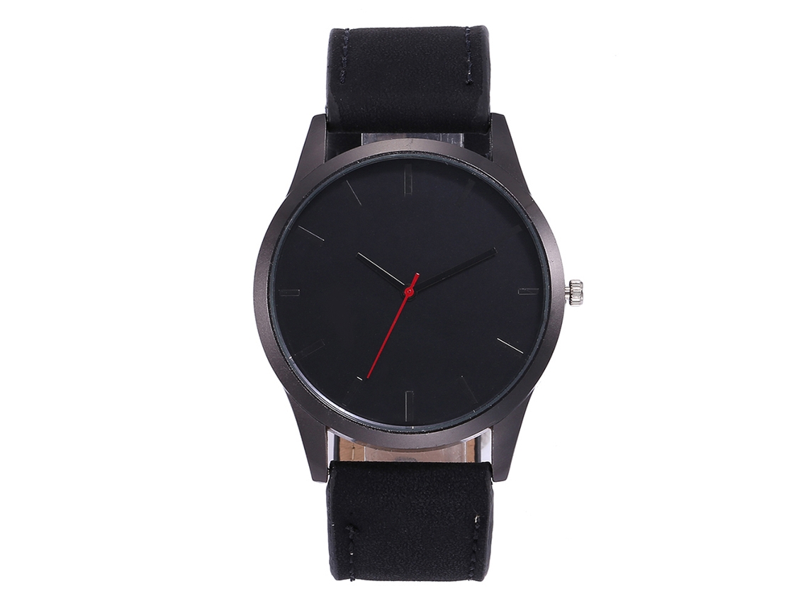 Reloj Hombre Cuadro Redondo De Cuarzo Simil Piel Negro Vansvar