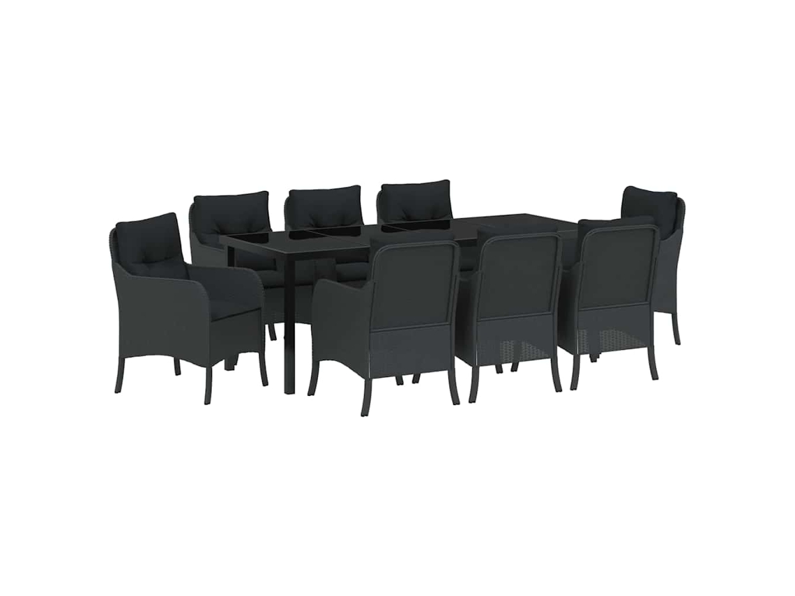 Maison Exclusive - Juego de comedor de jardín con cojines, 9 piezas, mimbre negro